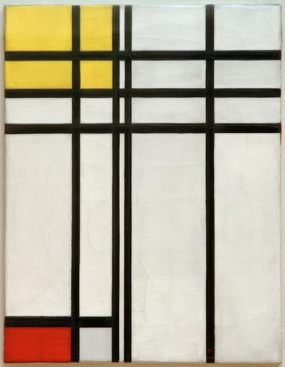 Nr. I: Tegenstelling van lijnen, rood en geel door Piet Mondrian